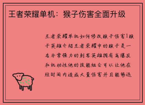 王者荣耀单机：猴子伤害全面升级